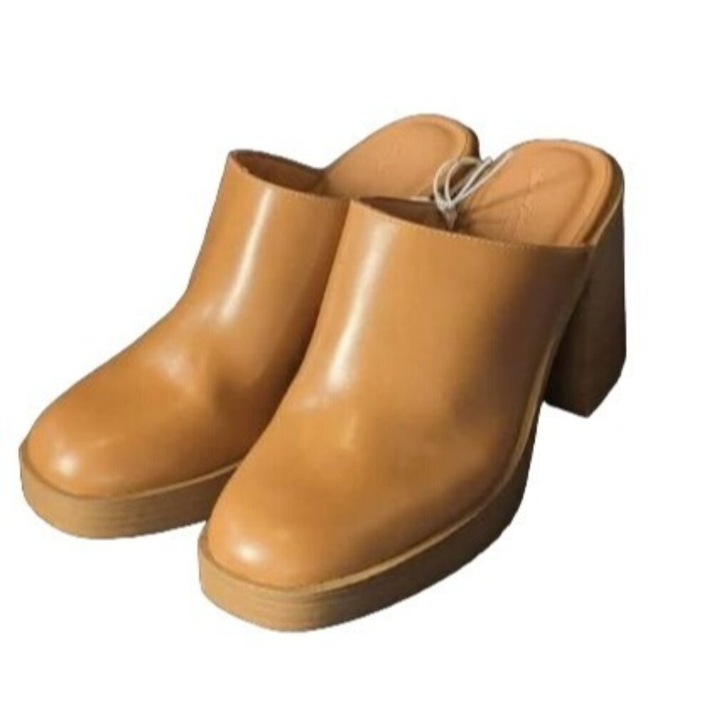 NIB Universal Threads Women's Tan Leather Block Heel‎ Mules Size 7 - Picture 2 of 8